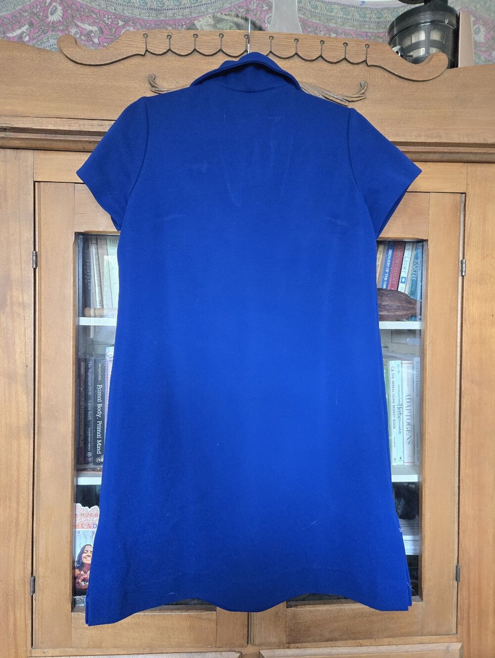 Vintage Cobalt Blue Mod A-Line Mini Dress Embroidered Whale Collared Polyester - Picture 2 of 10